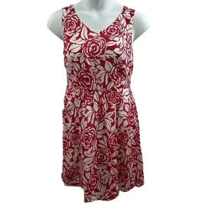 Talbots Womens10 Red White Rose Floral Lined Silk Cotton Ruffle Feminine Flouncy